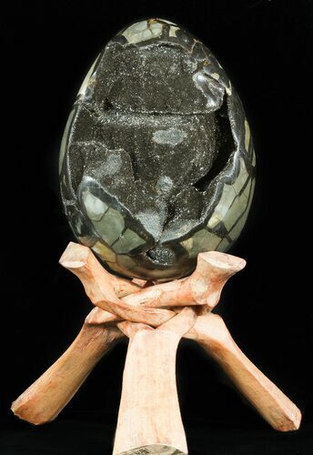 Septarian Dragon Egg Geode - Black Crystals #50822